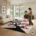 Hand Tufted Wool Rug, Japanese Cherry Blossom Floral Carpet, Round Area Rug