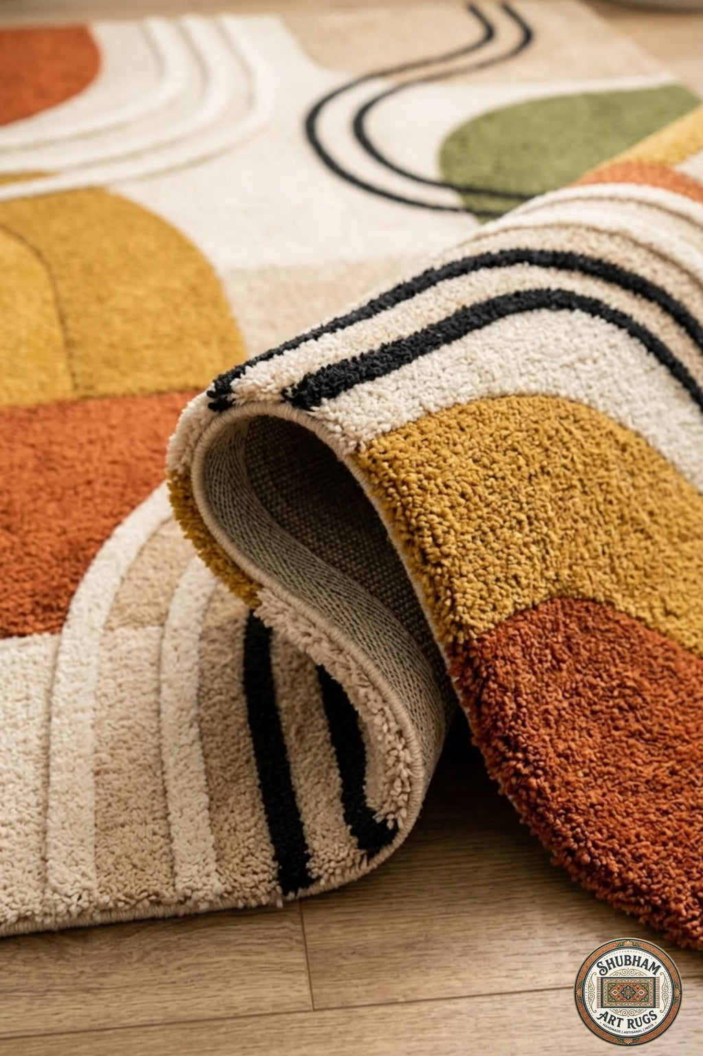 Hand Tufted Wool Rug, Abstract Geometric Area Carpet, Custom Size Living Room Home Decor