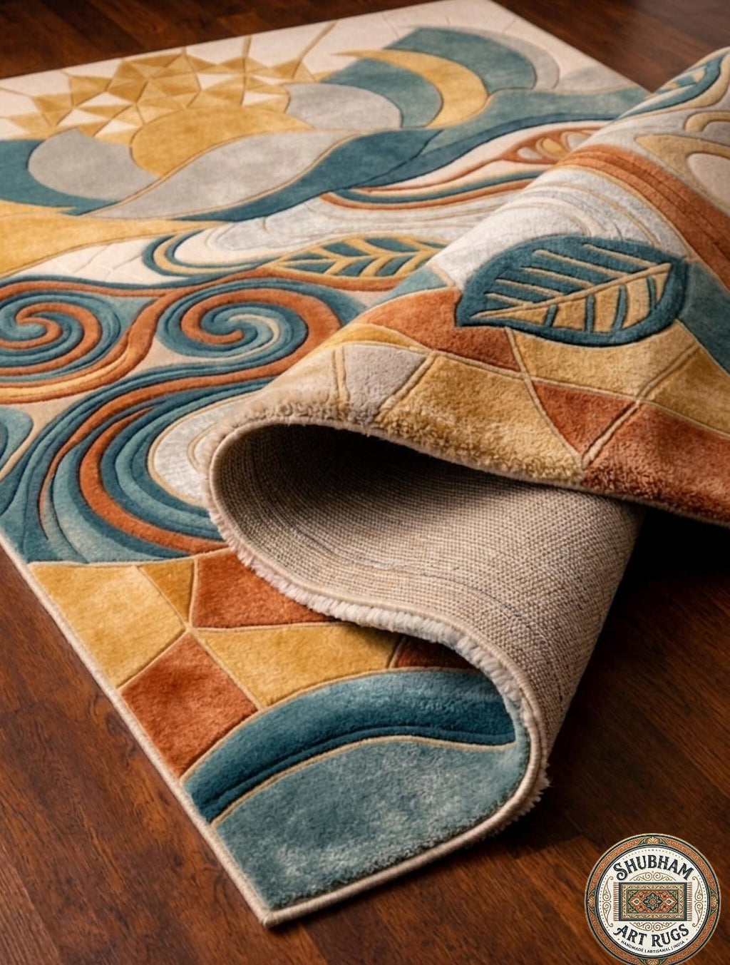 Hand Tufted Wool Rug, Abstract Geometric Mid Century Carpet, Boho Living Room Floor Decor