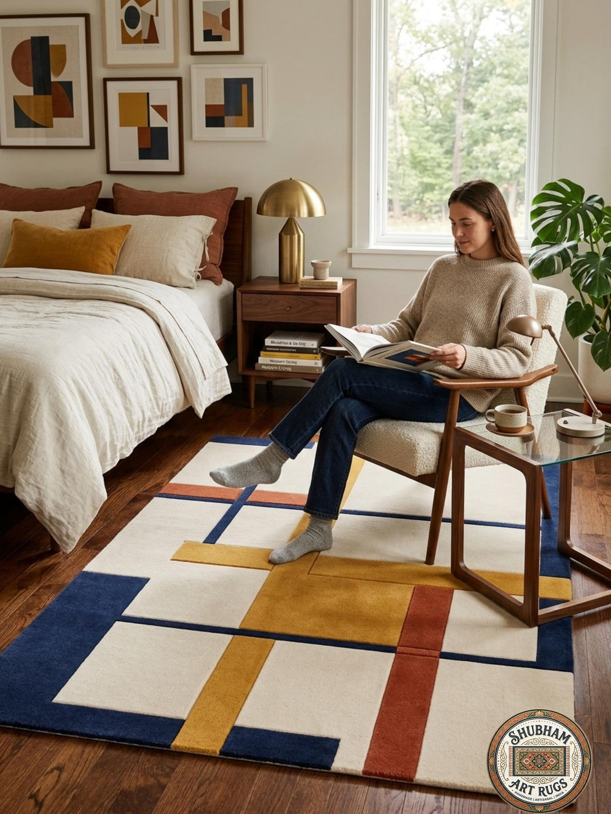 Hand Tufted Wool Rug, Abstract Geometric Scandinavian Carpet, Custom Size Area Rug