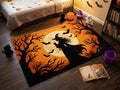 Halloween Witch Rug, Hand Tufted New Zealand Wool Rug, Gothic Orange Moon Bat Carpet, Spooky Fall Decor, Halloween Living Room Rug