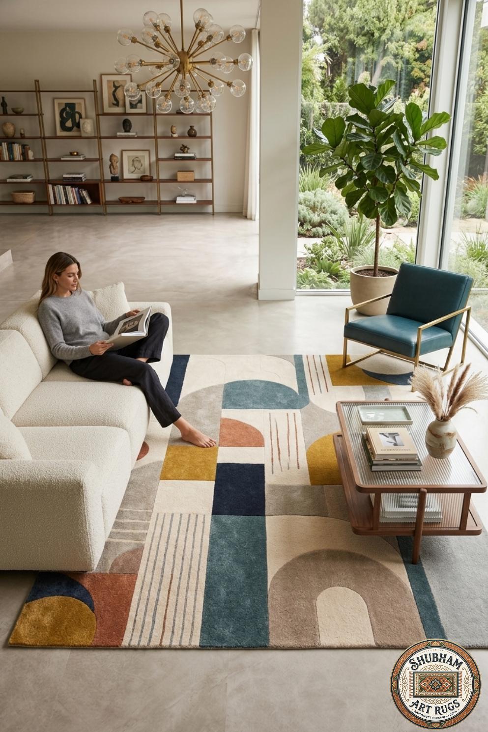 Hand Tufted Wool Rug: Modern Abstract Geometric Carpet for Living Room