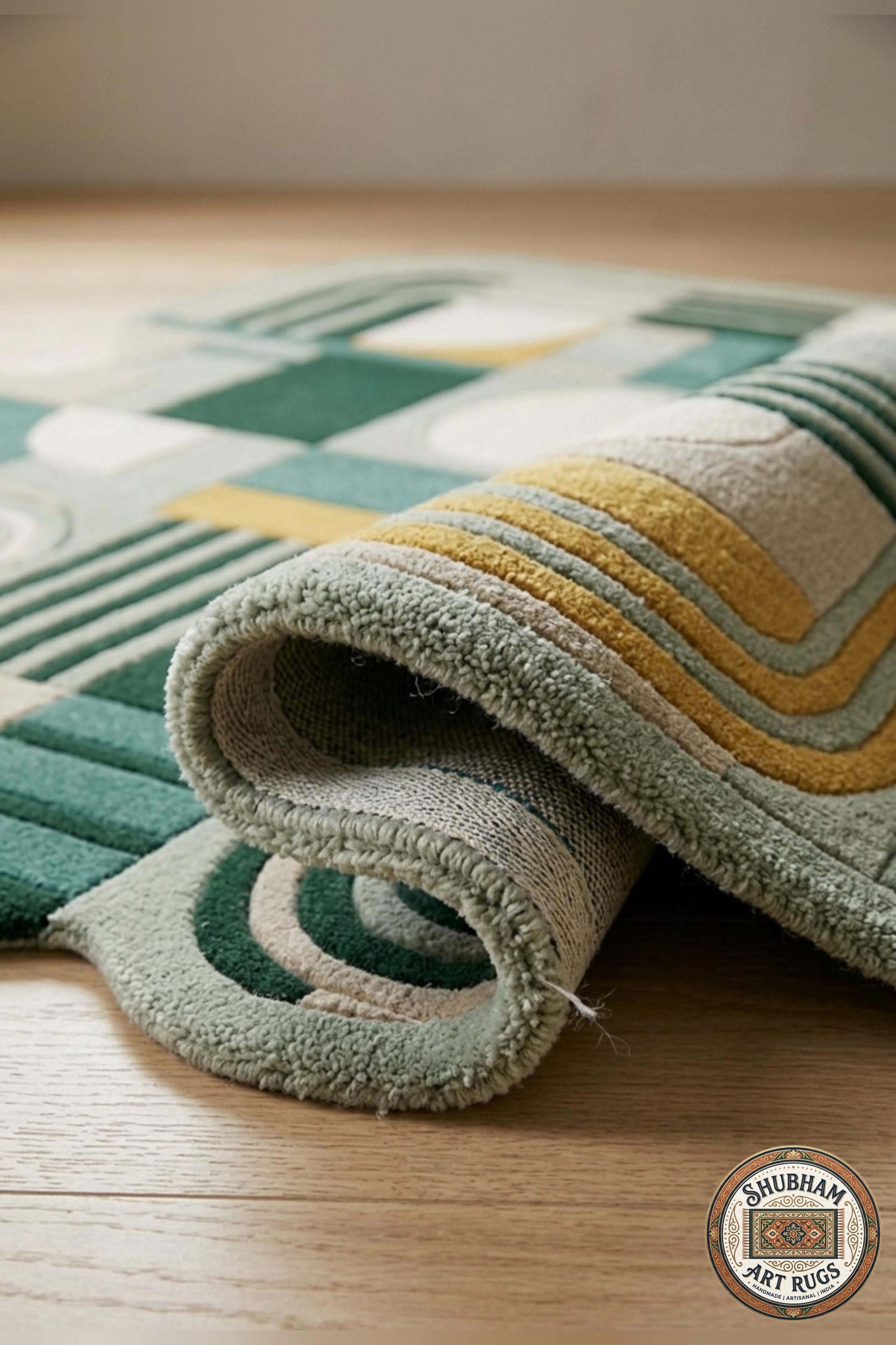 Hand Tufted Wool Rug, Geometric Art Deco Abstract Carpet, New Zealand Blend