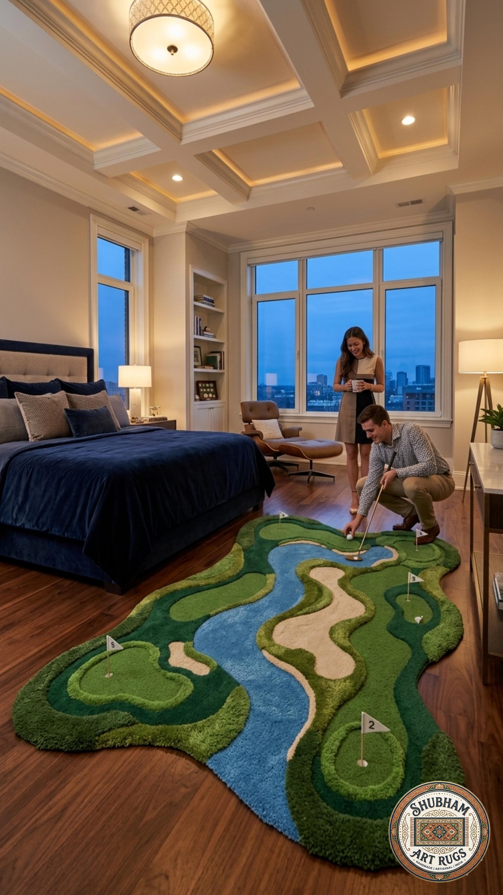 Hand Tufted Wool Golf Course Rug, Luxury Modern Floor Decor New Zealand Wool