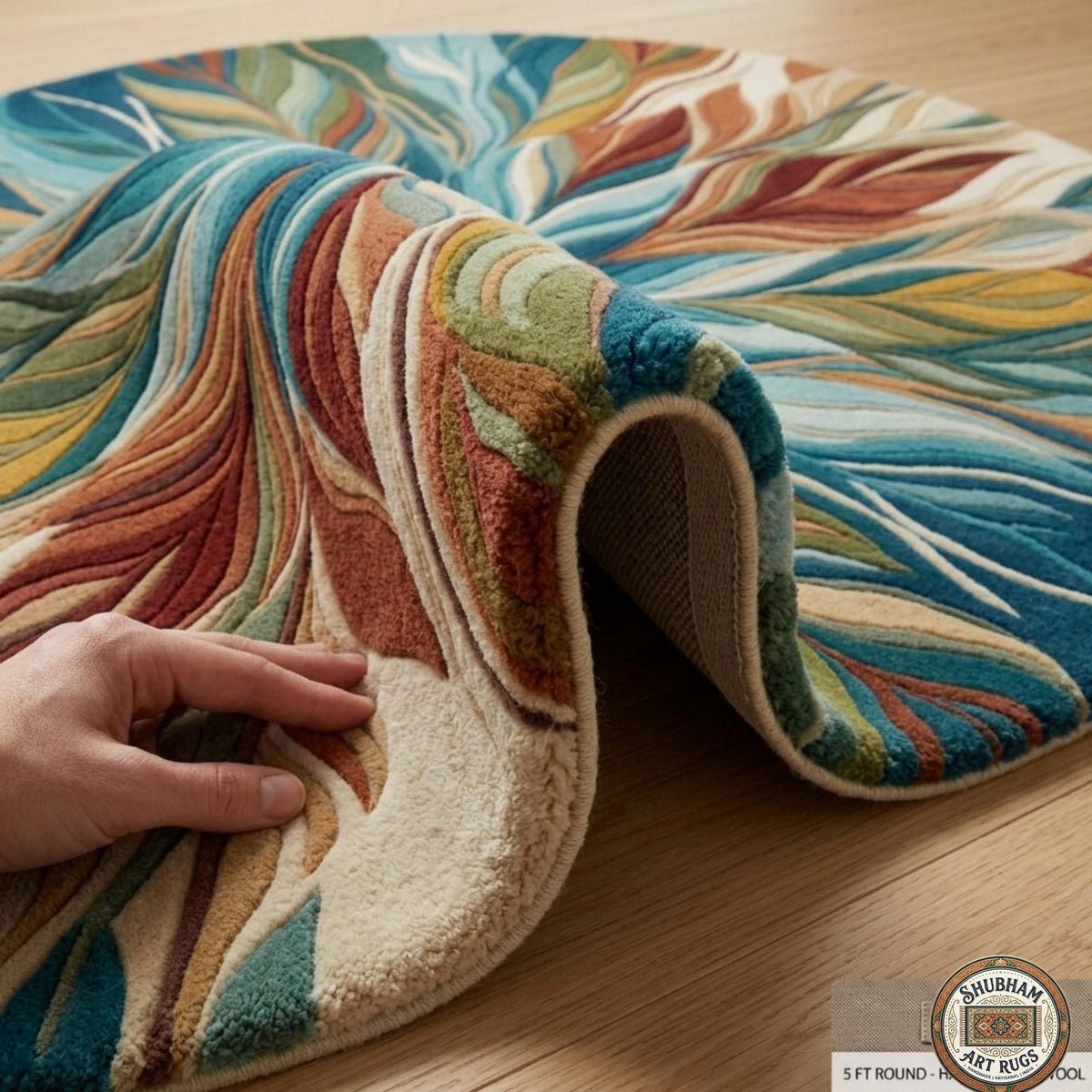 Hand Tufted Wool Leaf Rug, Organic Modern Area Carpet, Living Room Decor