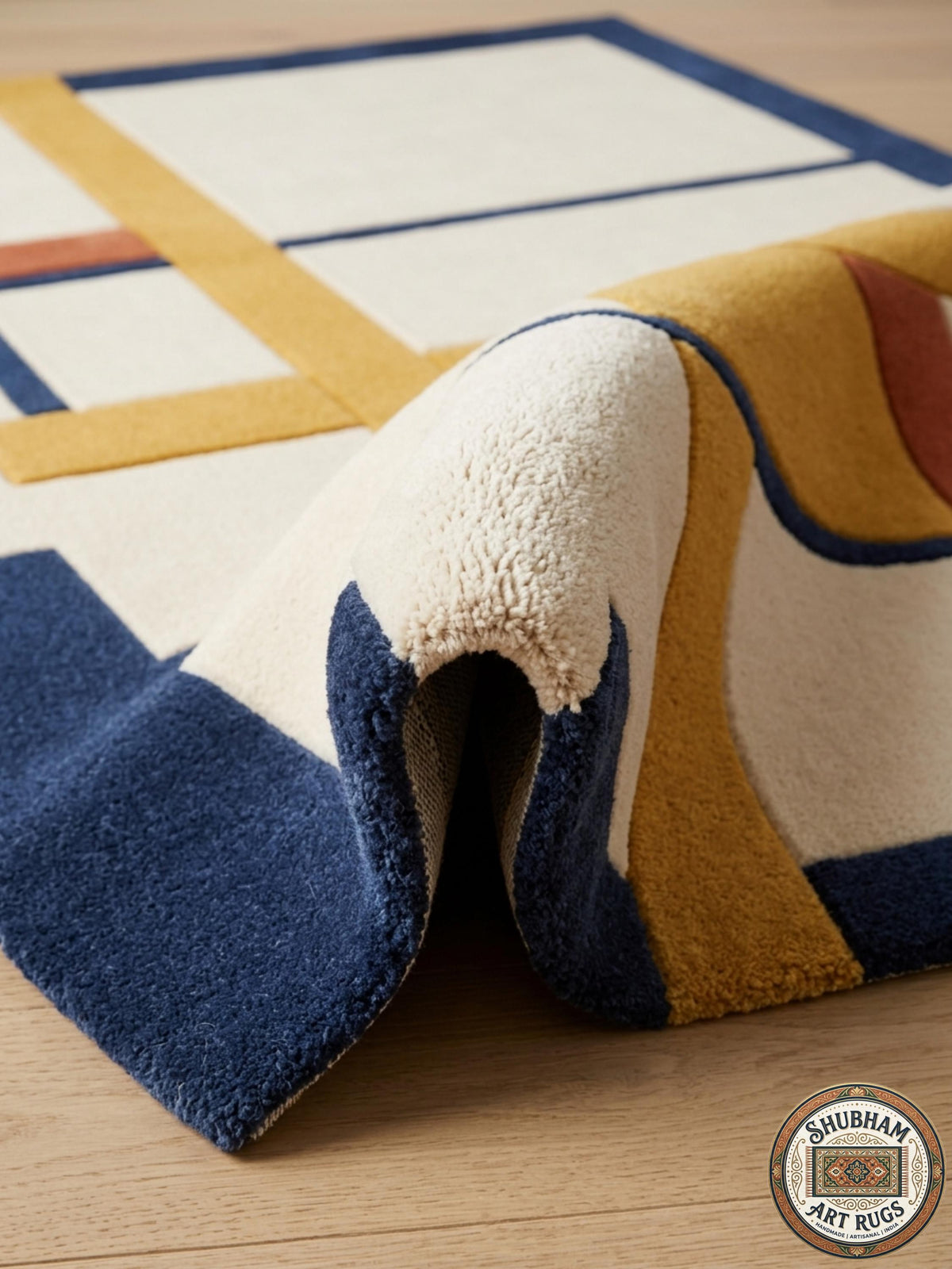Hand Tufted Wool Rug, Abstract Geometric Scandinavian Carpet, Custom Size Area Rug