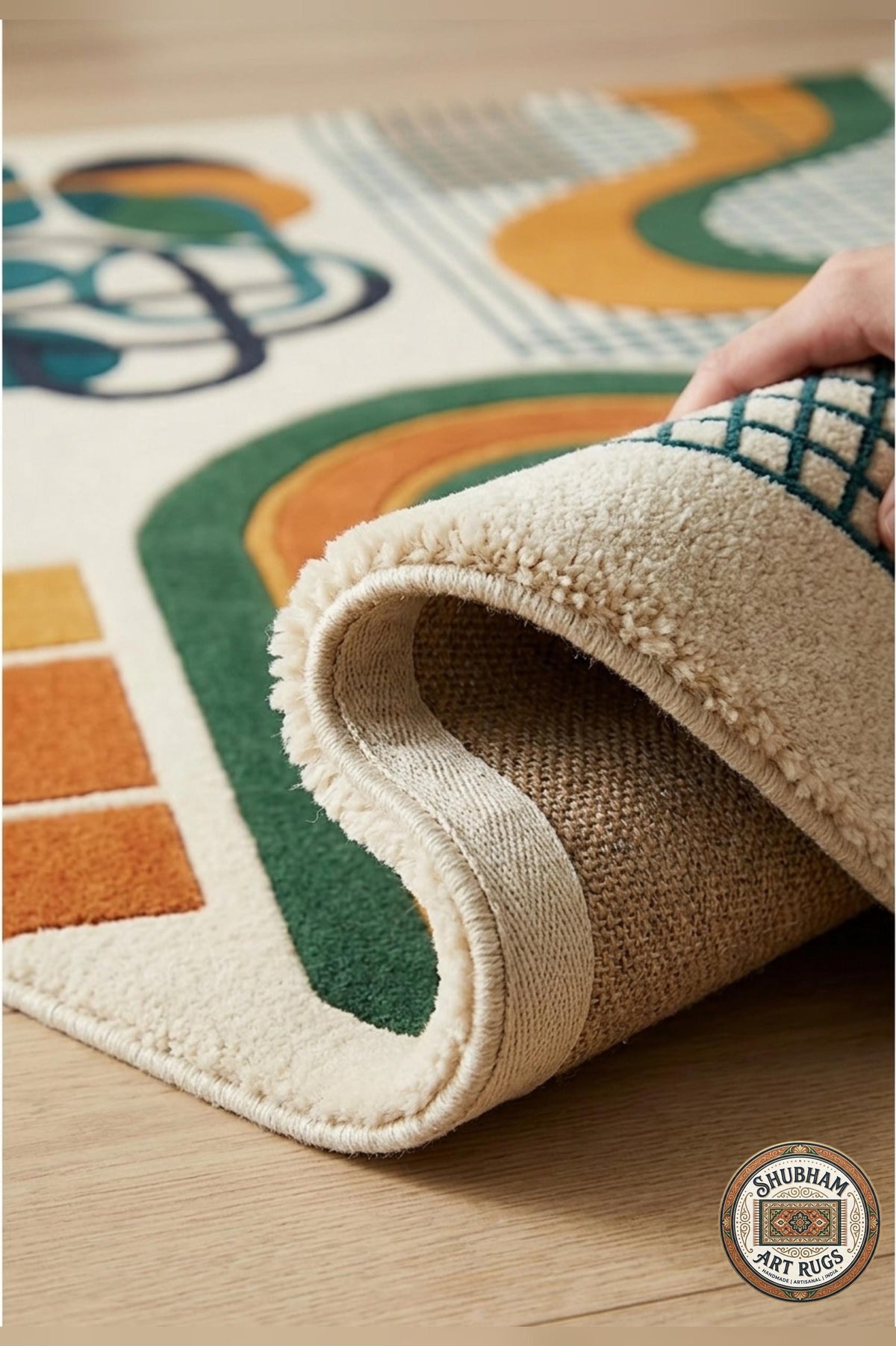 Hand Tufted Wool Rug, Modern Abstract Geometric Scandinavian Carpet, Eco Friendly Living Room Runner