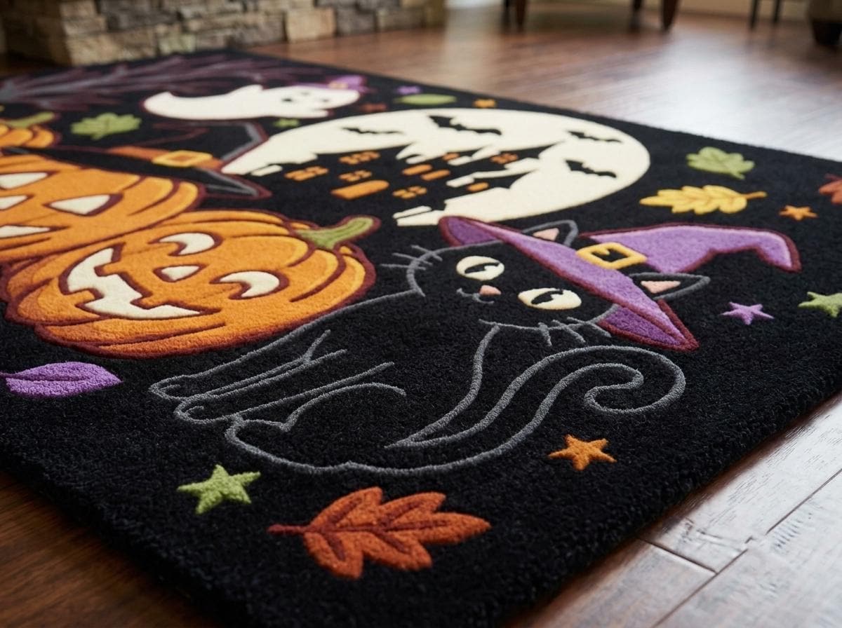 Halloween Pumpkin Ghost Rug, Hand Tufted New Zealand Wool Area Rug, Witchy Haunted House Decor, Spooky Fall Home Accent for Seasonal Style