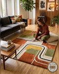 Hand Tufted Wool Rug, Modern Geometric Abstract Carpet, Retro Area Rug, Living Room Bedroom