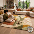 Hand Tufted Geometric Wool Rug, Abstract Boho Organic Carpet
