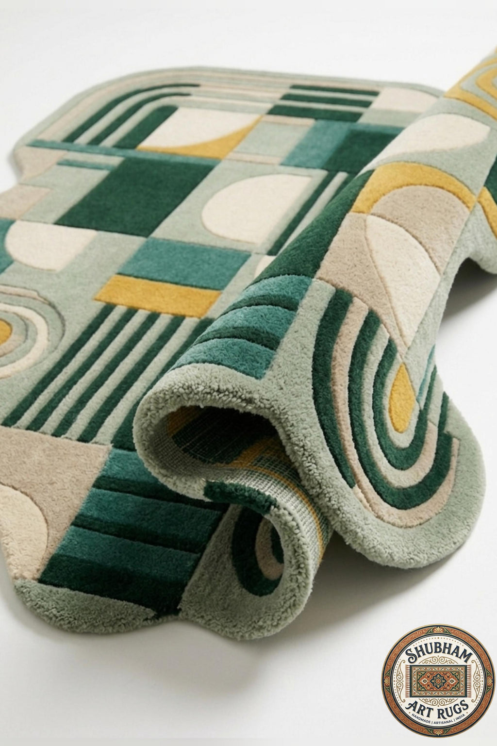 Hand Tufted Wool Rug, Geometric Art Deco Abstract Carpet, New Zealand Blend