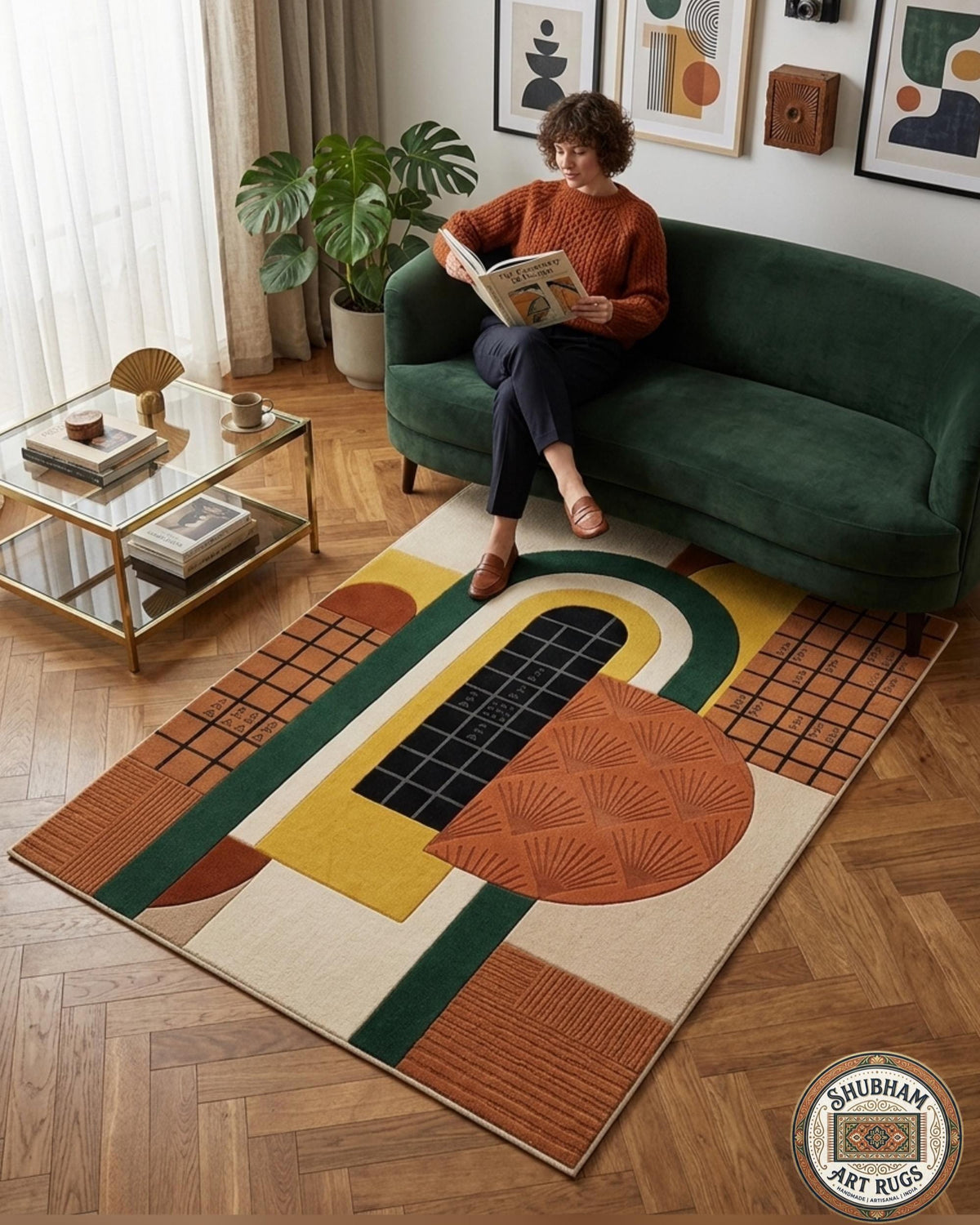 Hand Tufted Wool Rug, Modern Geometric Abstract Area Carpet, Living Room Home Decor