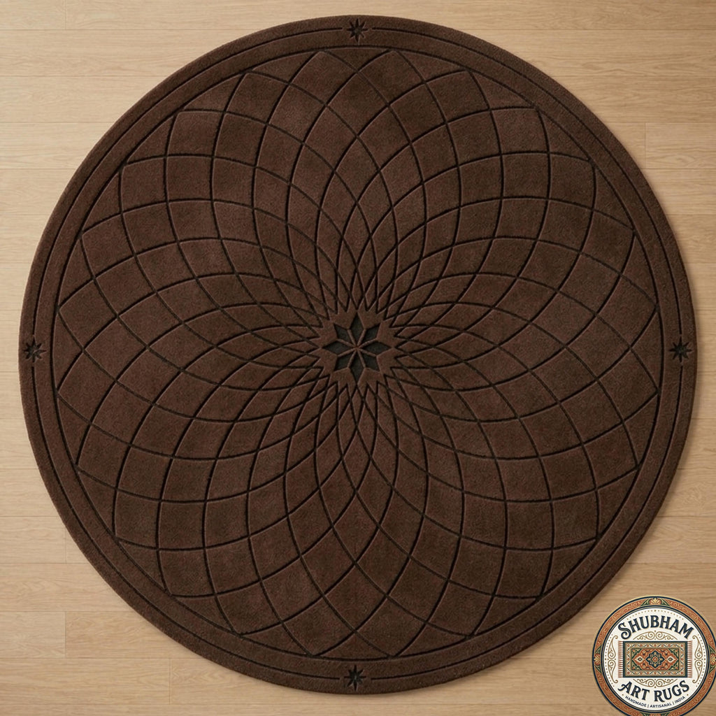 Hand Tufted Wool Round Rug, Modern Geometric Mandala Carpet, Organic Luxury Decor