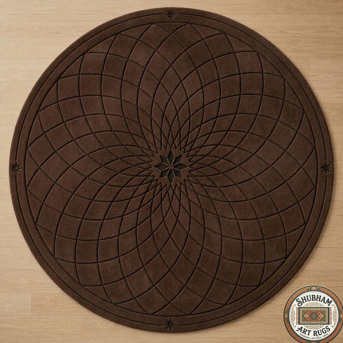 Hand Tufted Wool Round Rug, Modern Geometric Mandala Carpet, Organic Luxury Decor