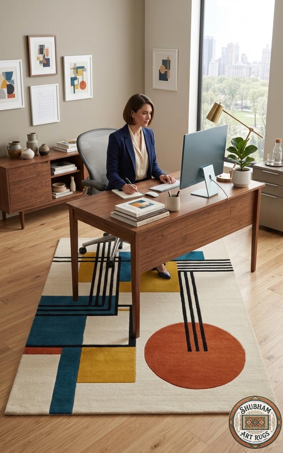 Hand Tufted Geometric Wool Rug: Modern Plush Living Room Carpet