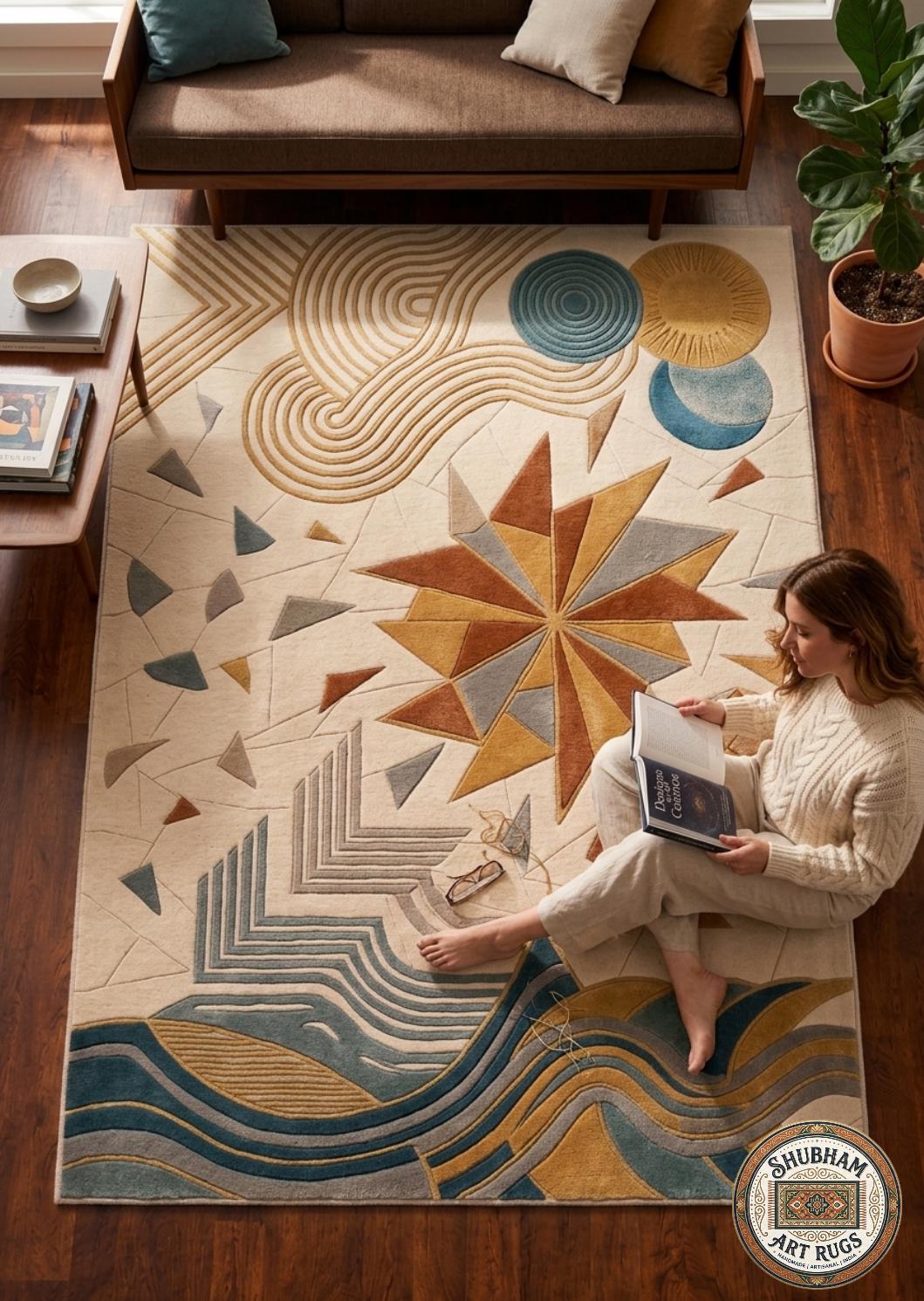 Hand Tufted Wool Area Rug, Modern Abstract Geometric Boho Carpet