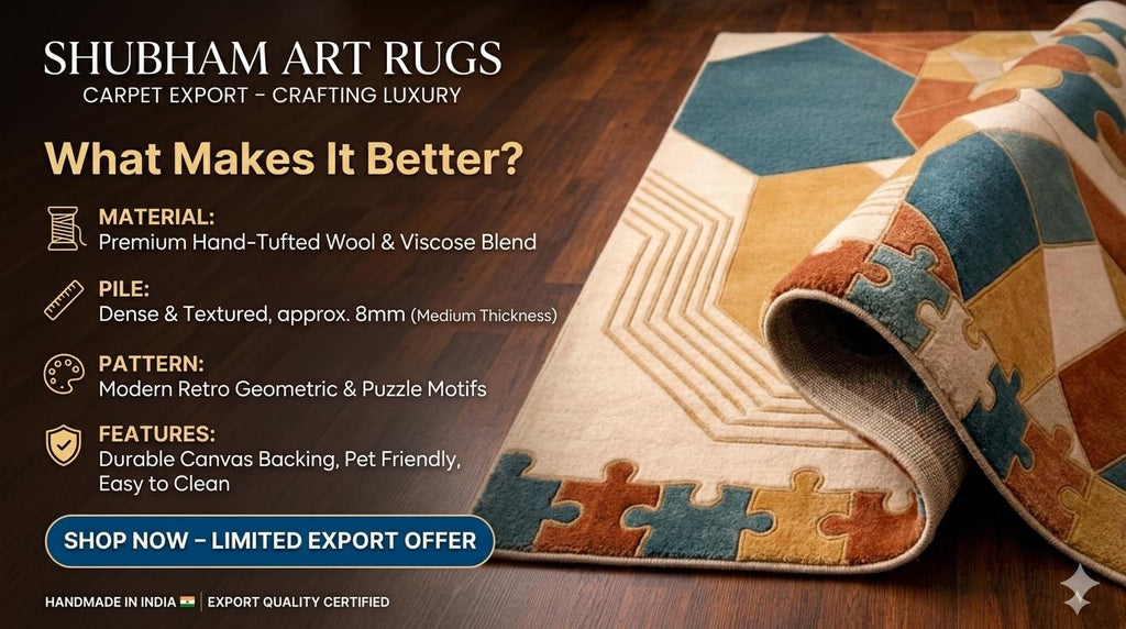 Hand Tufted Wool Rug, Abstract Geometric Puzzle Design, Modern Boho Carpet