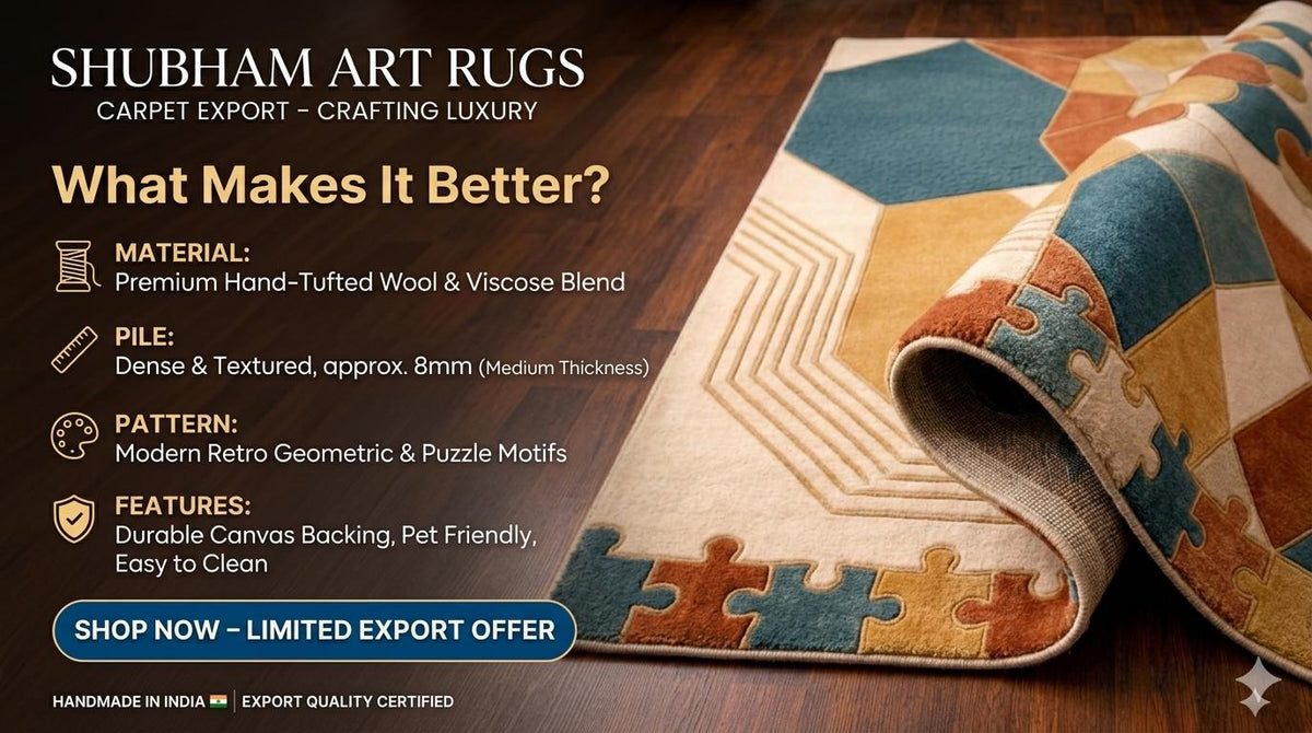 Hand Tufted Wool Rug, Abstract Geometric Puzzle Design, Modern Boho Carpet