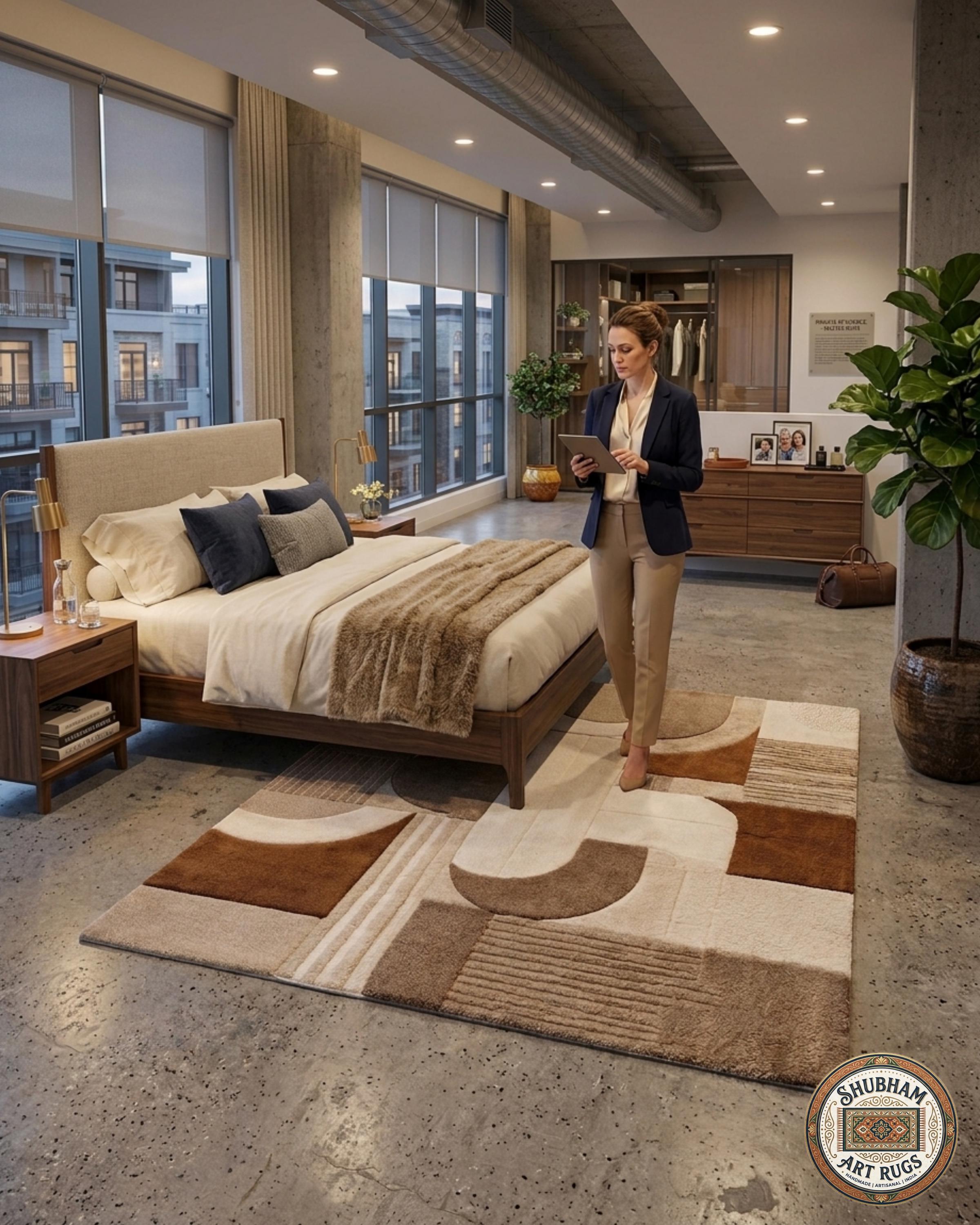 Hand Tufted Wool Rug, Modern Abstract Geometric Carpet, Neutral Beige Living Room Rug