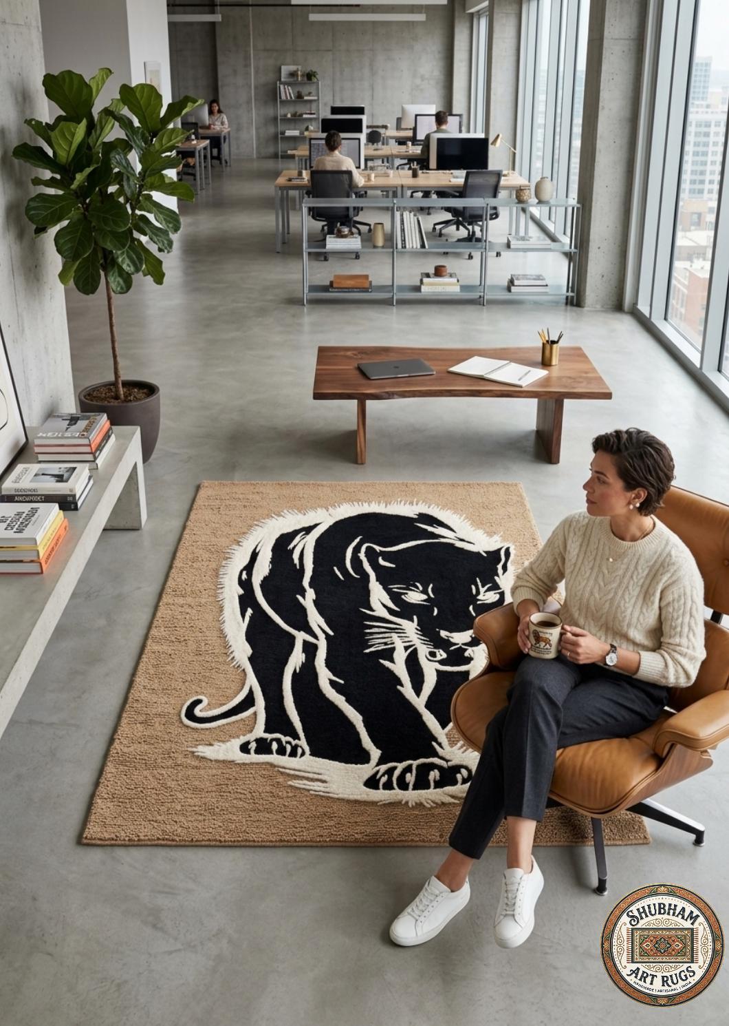 Hand Tufted Wool Black Panther Rug – Animal Design Modern Carpet