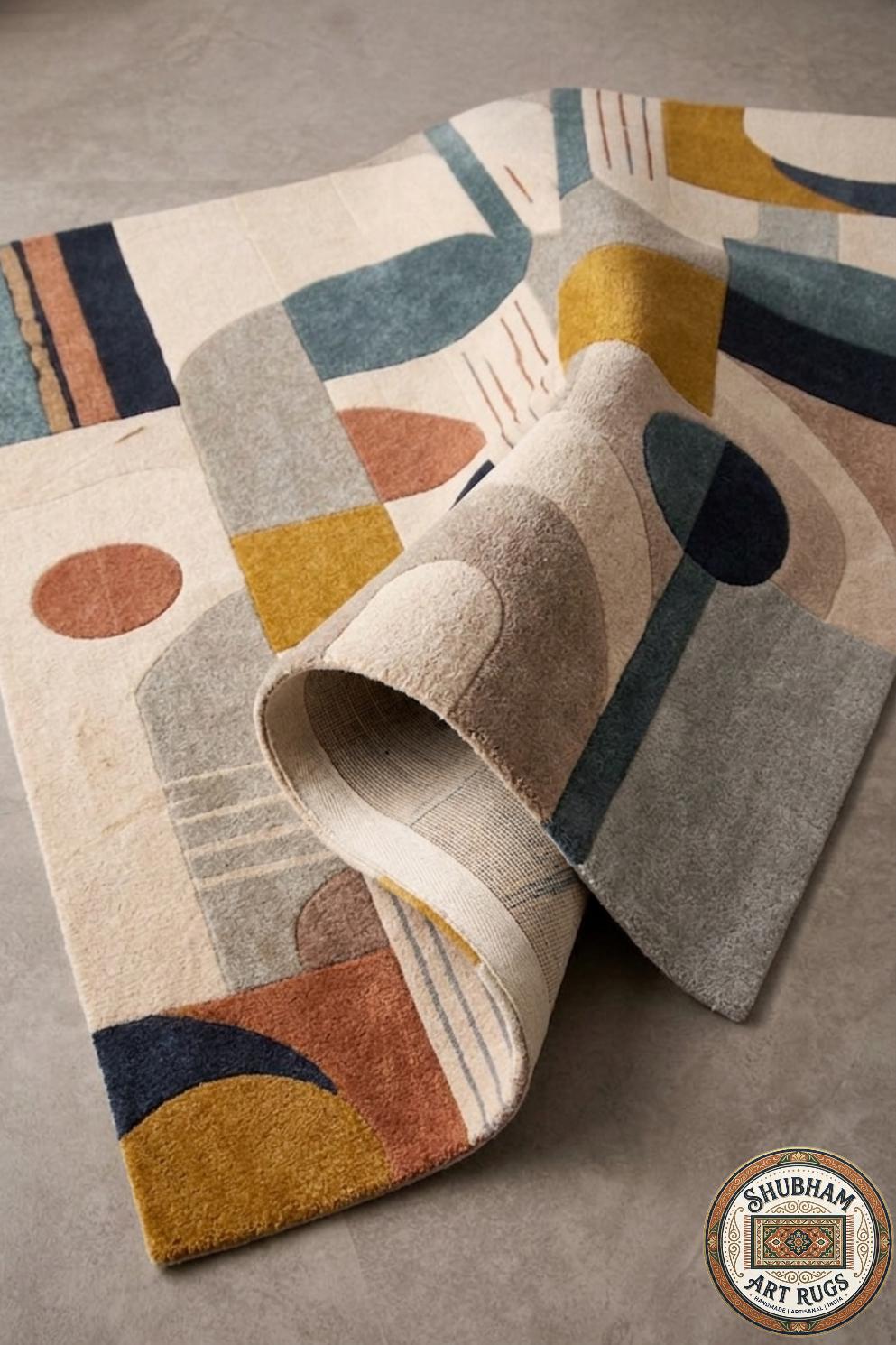 Hand Tufted Wool Rug: Modern Abstract Geometric Carpet for Living Room