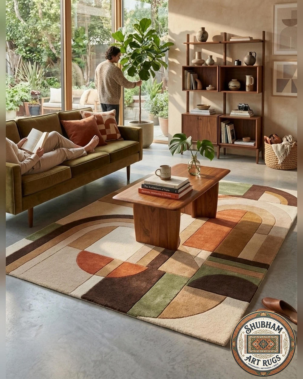 Hand Tufted Wool Rug, Modern Arch Abstract Geometric Carpet, Custom Size Living Room Bedroom
