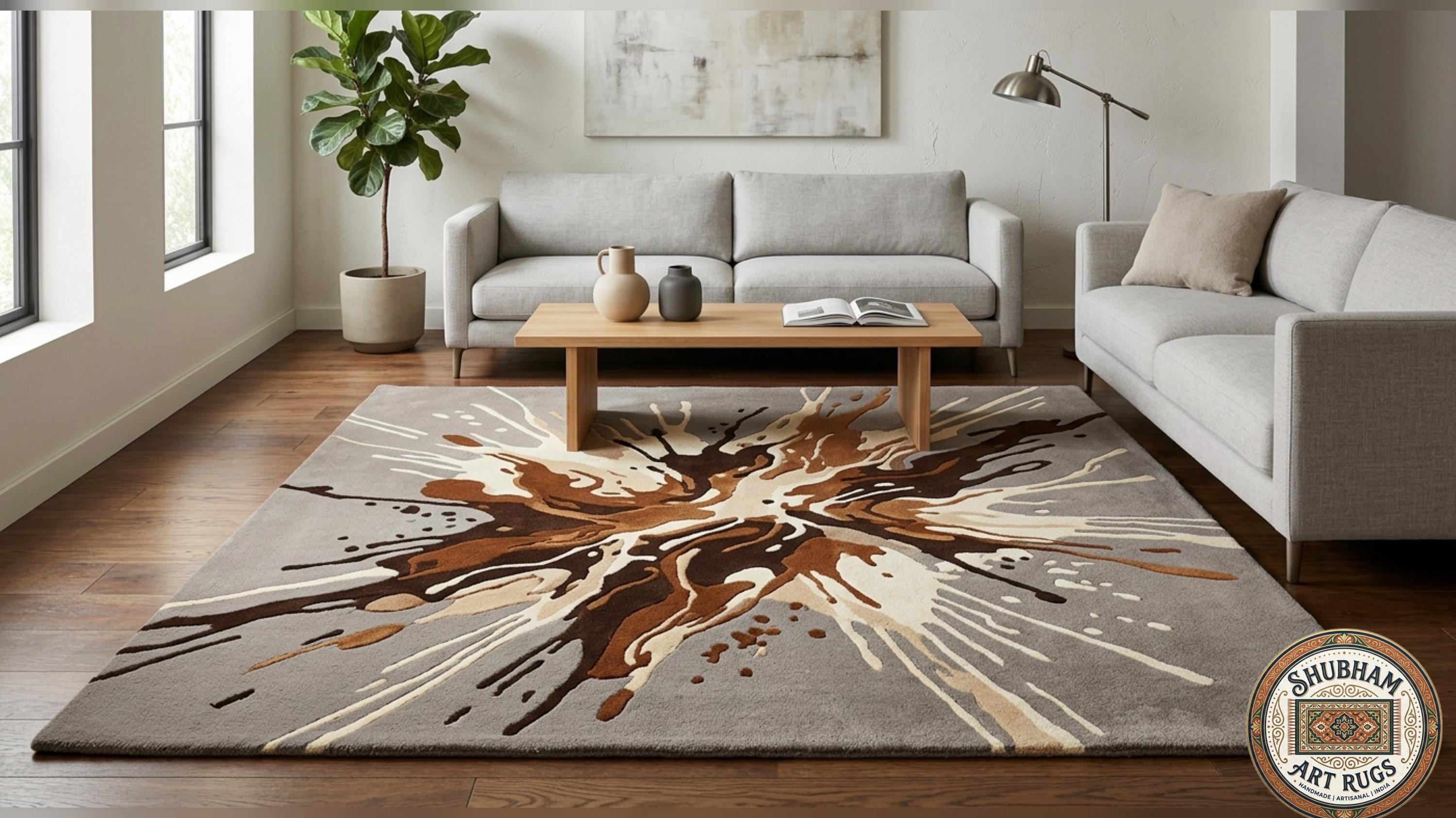 Hand Tufted Wool Abstract Splash Rug – Modern Living Room Carpet