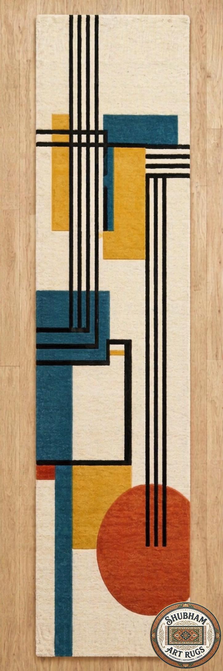 Hand Tufted Geometric Wool Rug: Modern Plush Living Room Carpet