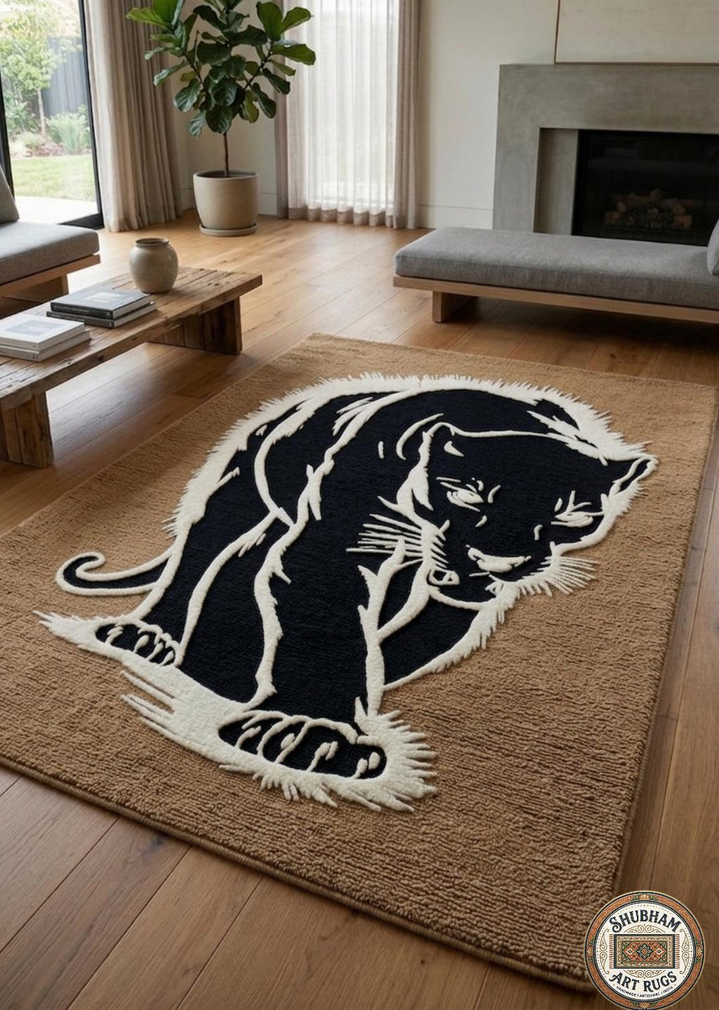 Hand Tufted Wool Black Panther Rug – Animal Design Modern Carpet