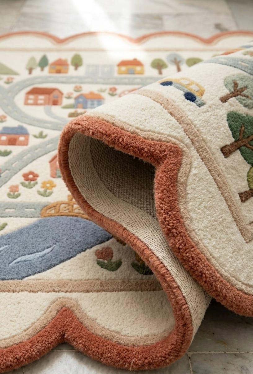 Hand Tufted New Zealand Wool Rug Kids Road Map Playroom & Nursery Area Carpet