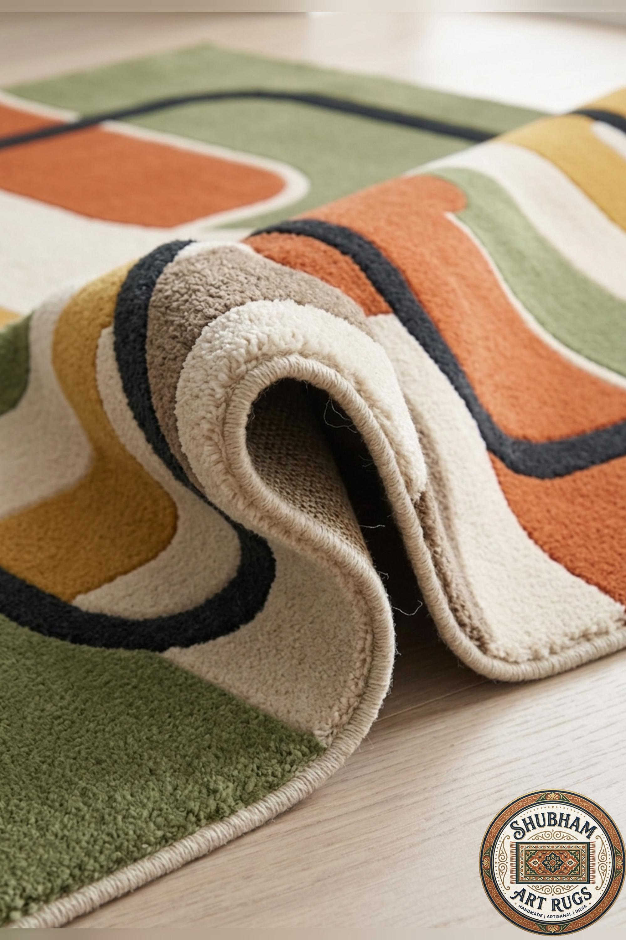 Hand Tufted Wool Rug, Mid Century Abstract Geometric Carpet, Organic Contemporary Decor