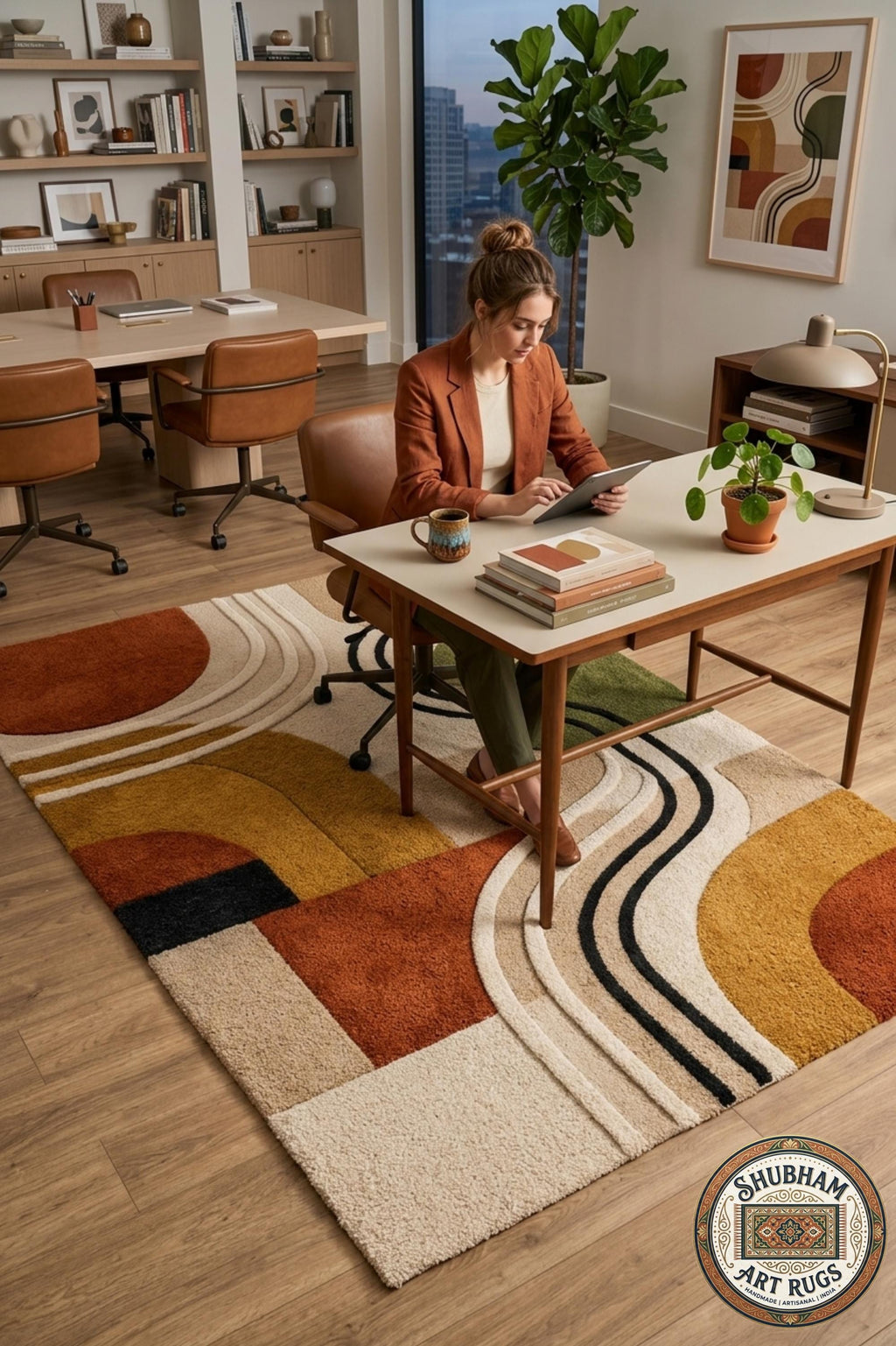 Hand Tufted Wool Rug, Abstract Geometric Area Carpet, Custom Size Living Room Home Decor