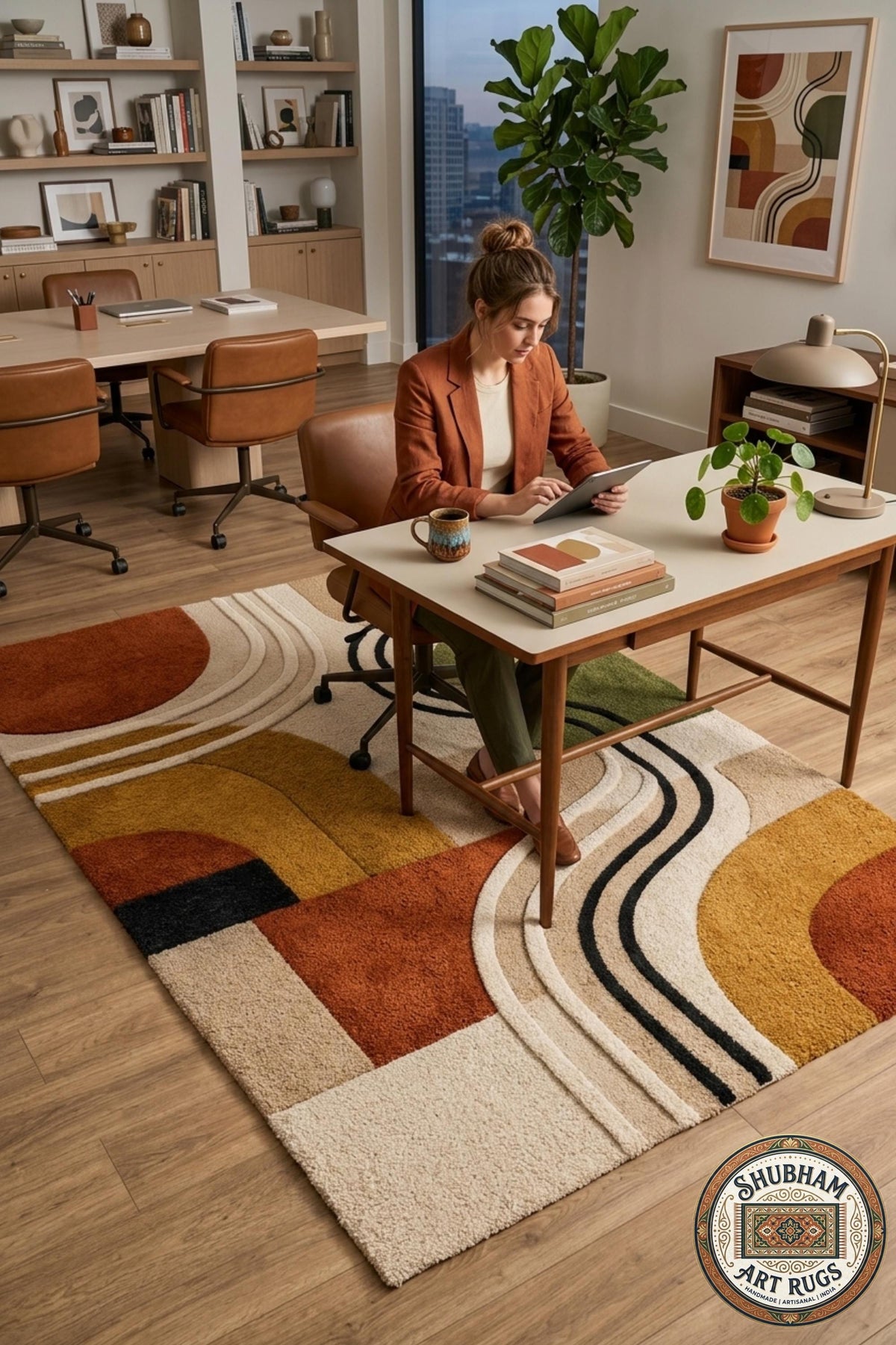 Hand Tufted Wool Rug, Abstract Geometric Area Carpet, Custom Size Living Room Home Decor
