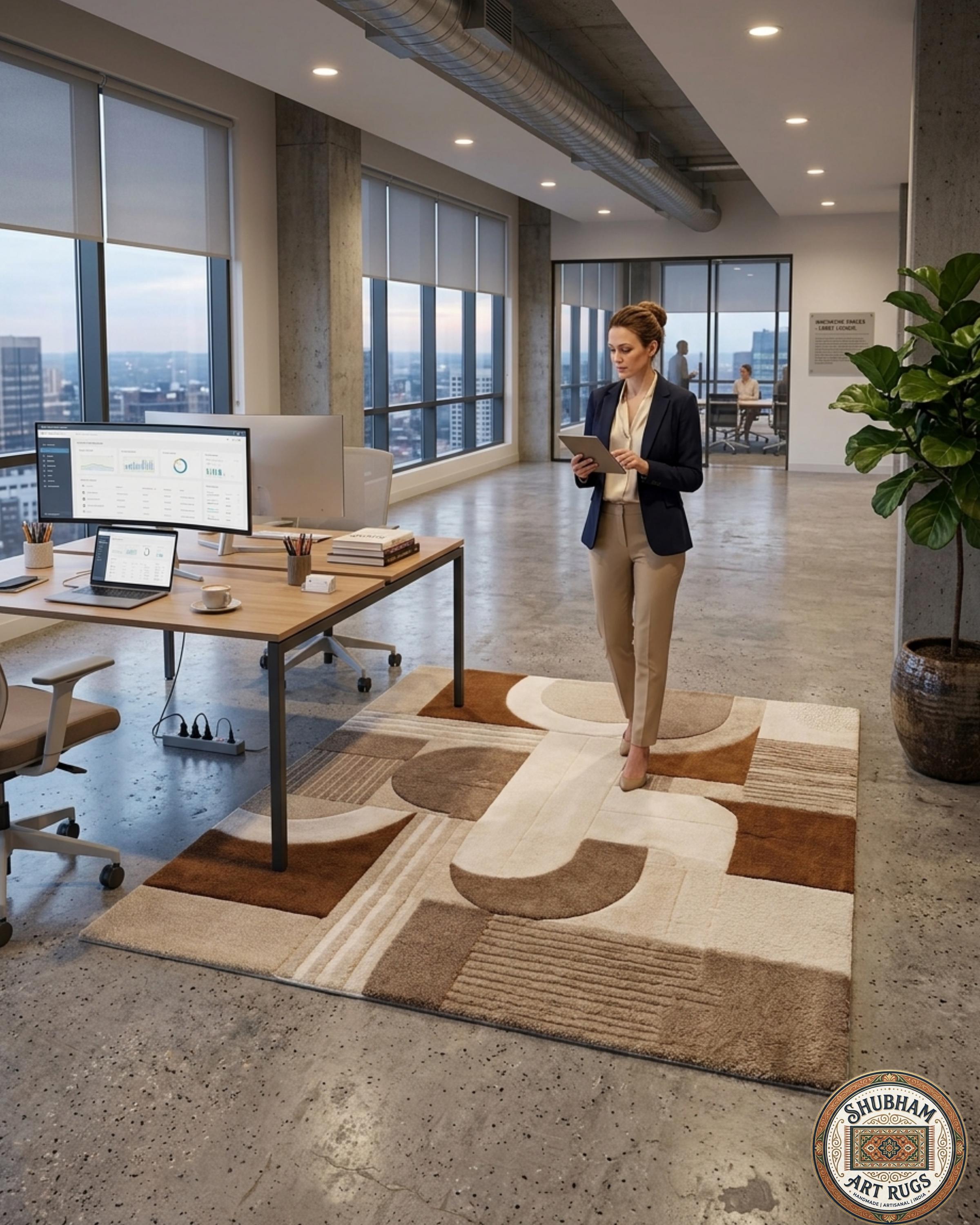 Hand Tufted Wool Rug, Modern Abstract Geometric Carpet, Neutral Beige Living Room Rug