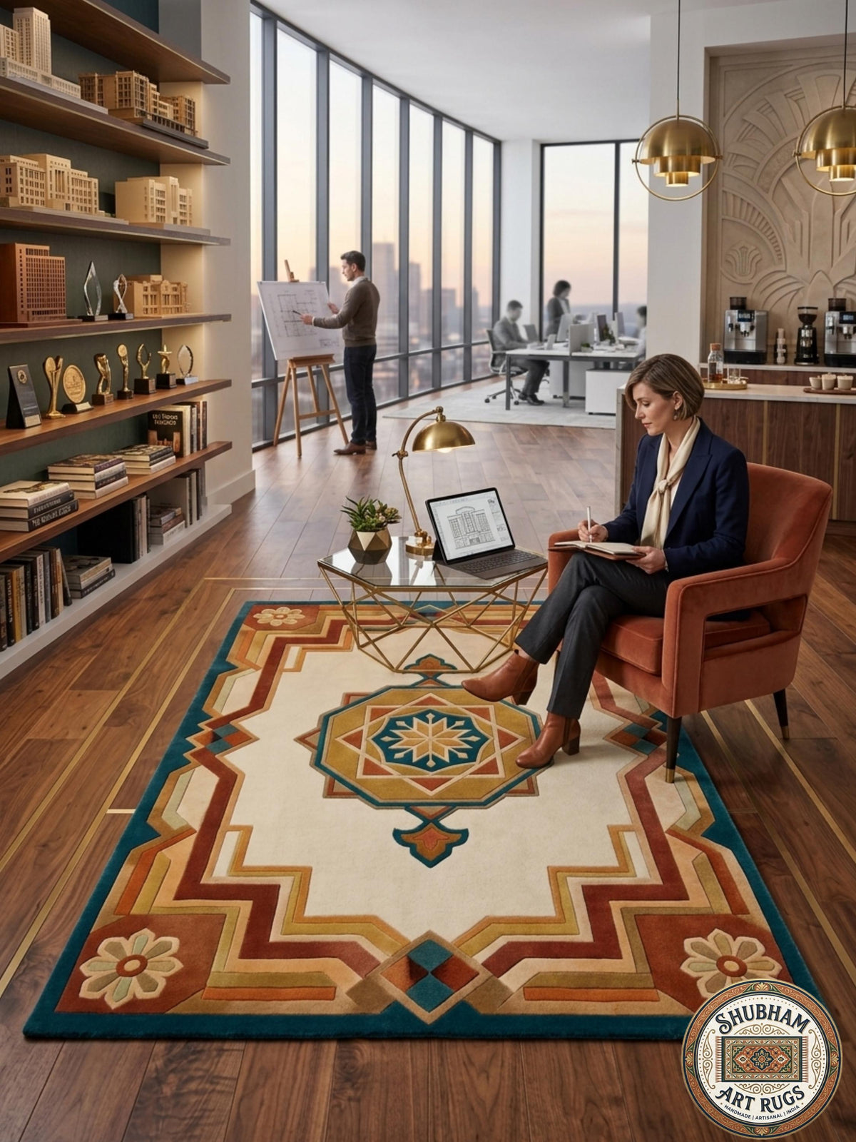 Hand Tufted Wool Rug, Persian Geometric Oushak Carpet, Living Room Area Rug