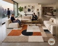 Hand Tufted Wool Rug, Modern Abstract Geometric Beige Terracotta Black Carpet