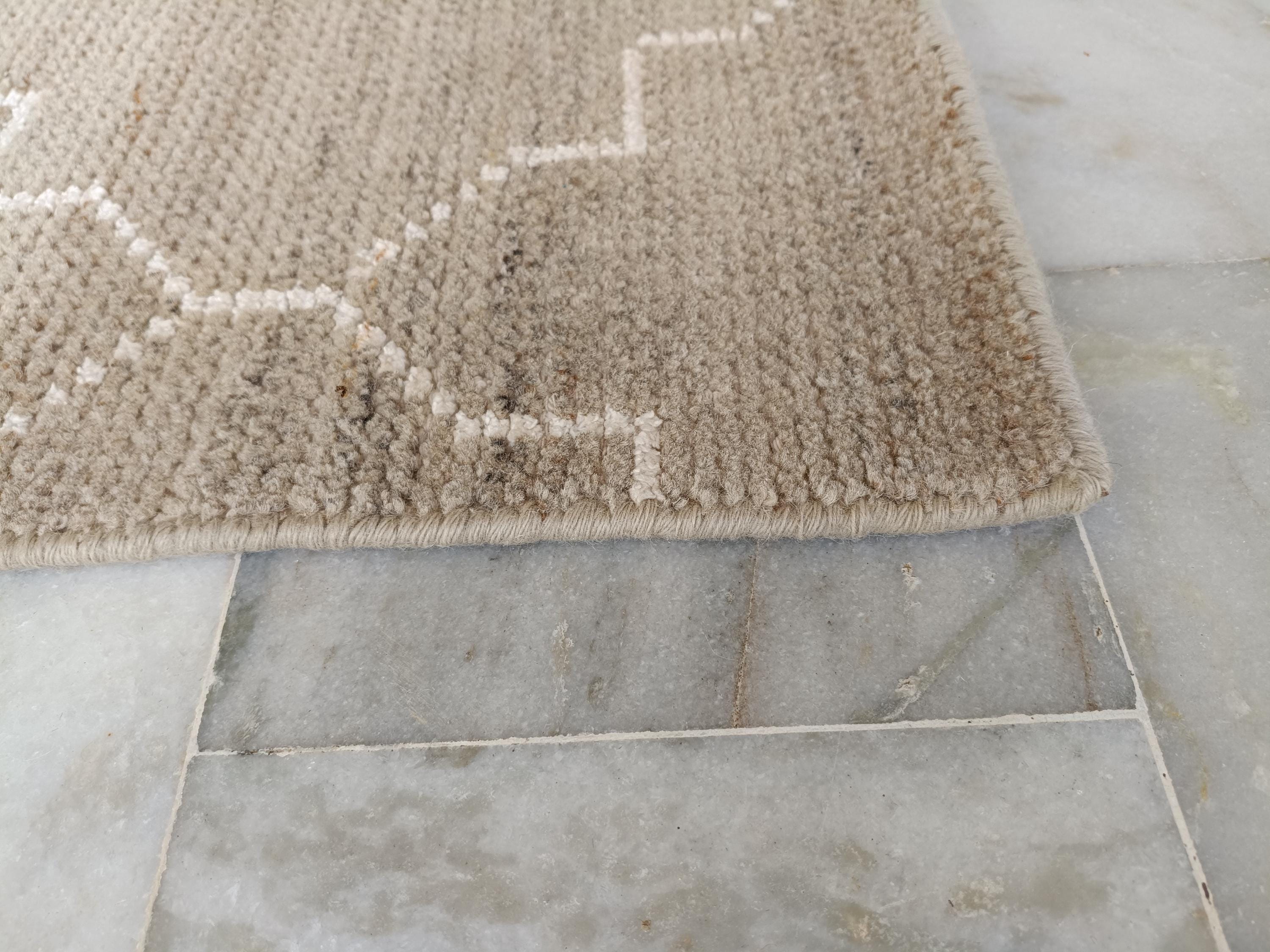Hand Knotted Wool Rug, Beige Geometric Moroccan Style Living Room Carpet
