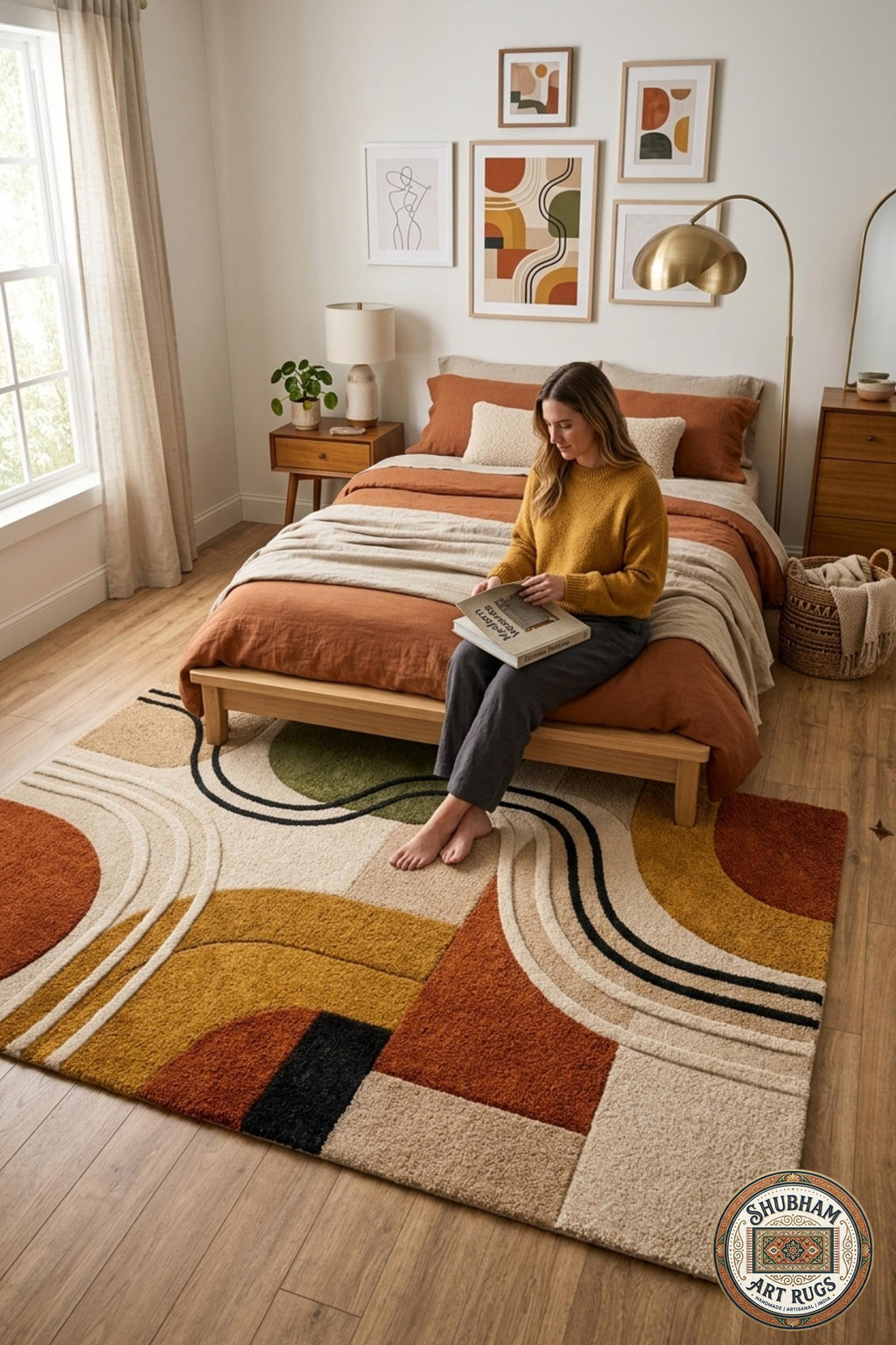 Hand Tufted Wool Rug, Abstract Geometric Area Carpet, Custom Size Living Room Home Decor