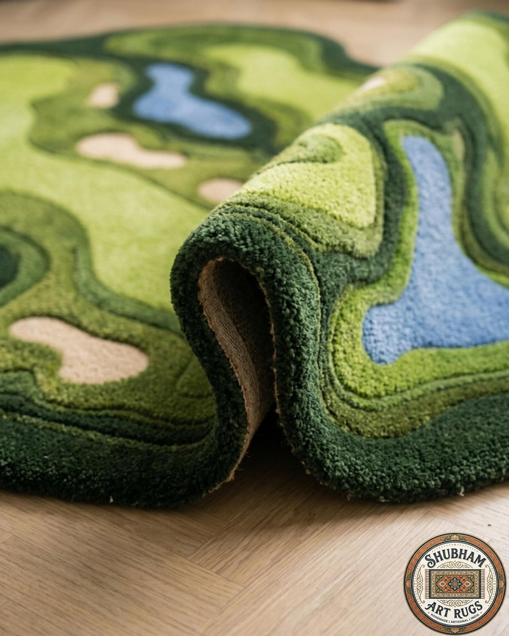 Hand Tufted Wool Golf Course Rug – Green Area Carpet Home Decor