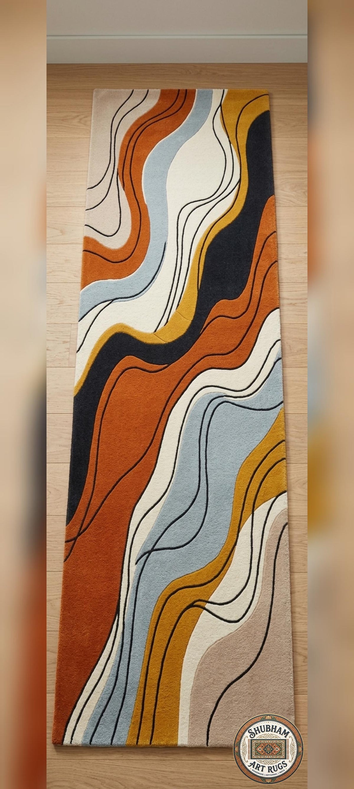 Hand Tufted Wool Rug, Abstract Organic Wave Carpet, Luxury Living Room Area Rug
