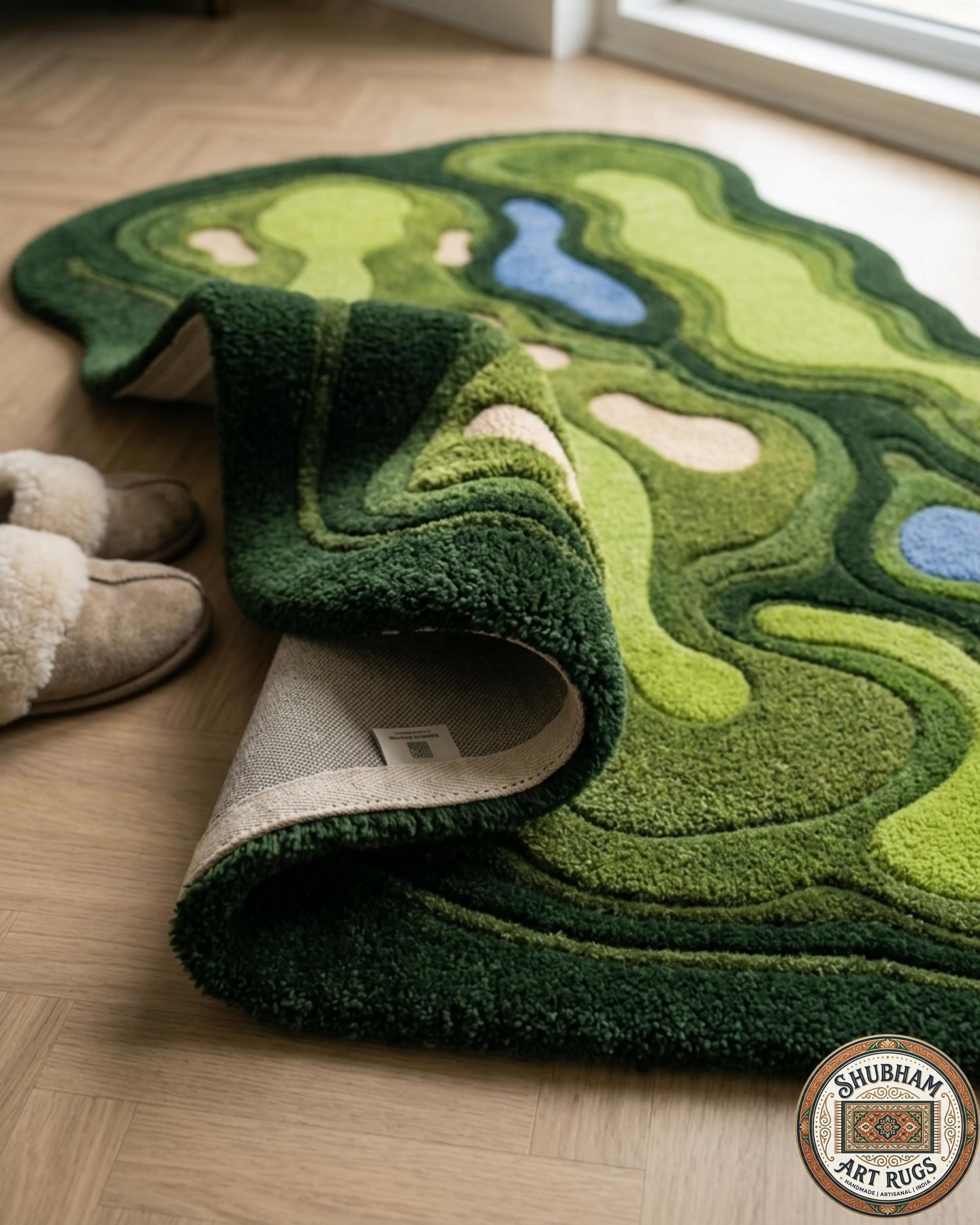 Hand Tufted Wool Golf Course Rug – Green Area Carpet Home Decor