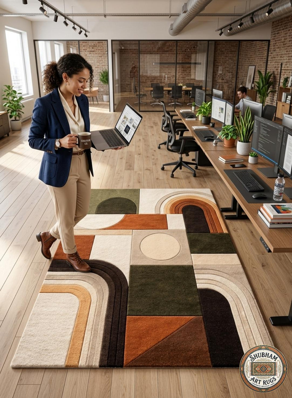 Hand Tufted Wool Abstract Rug, Geometric Boho Neutral Area Carpet