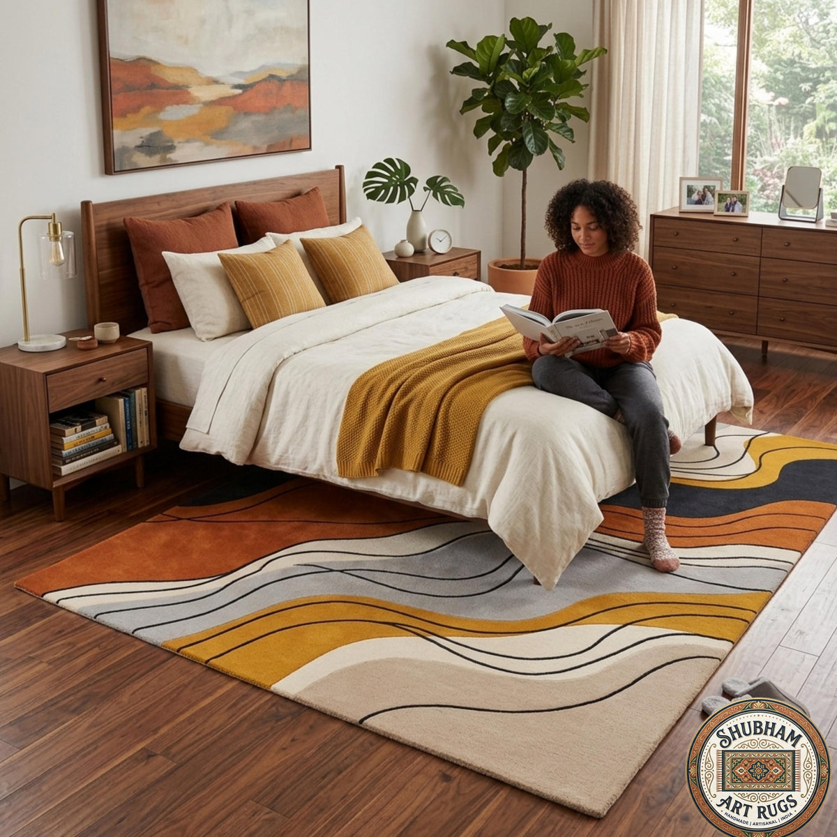 Hand Tufted Wool Rug, Abstract Organic Wave Carpet, Luxury Living Room Area Rug