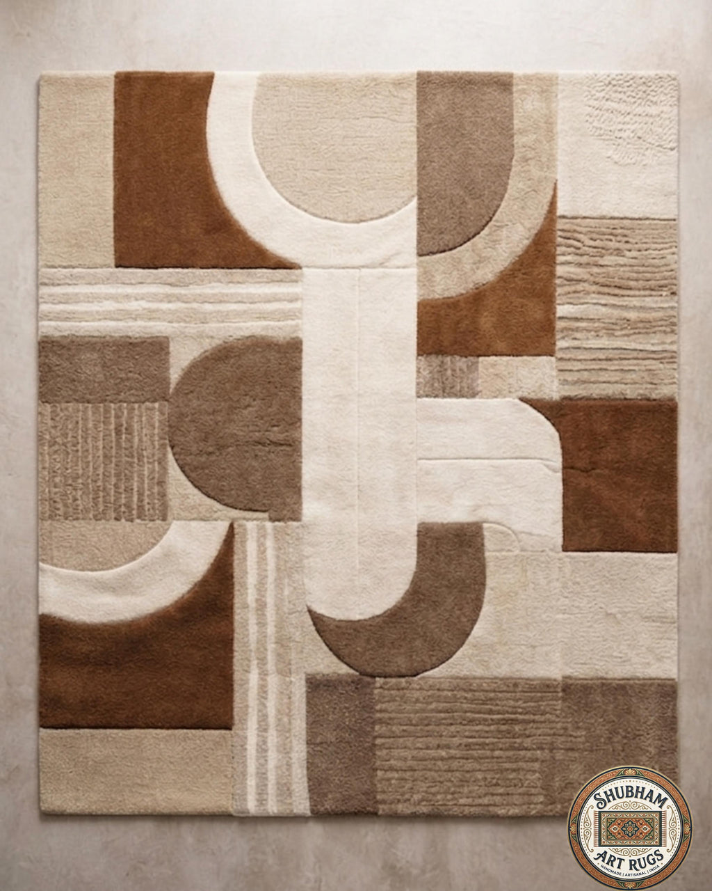 Hand Tufted Wool Rug, Modern Abstract Geometric Carpet, Neutral Beige Living Room Rug