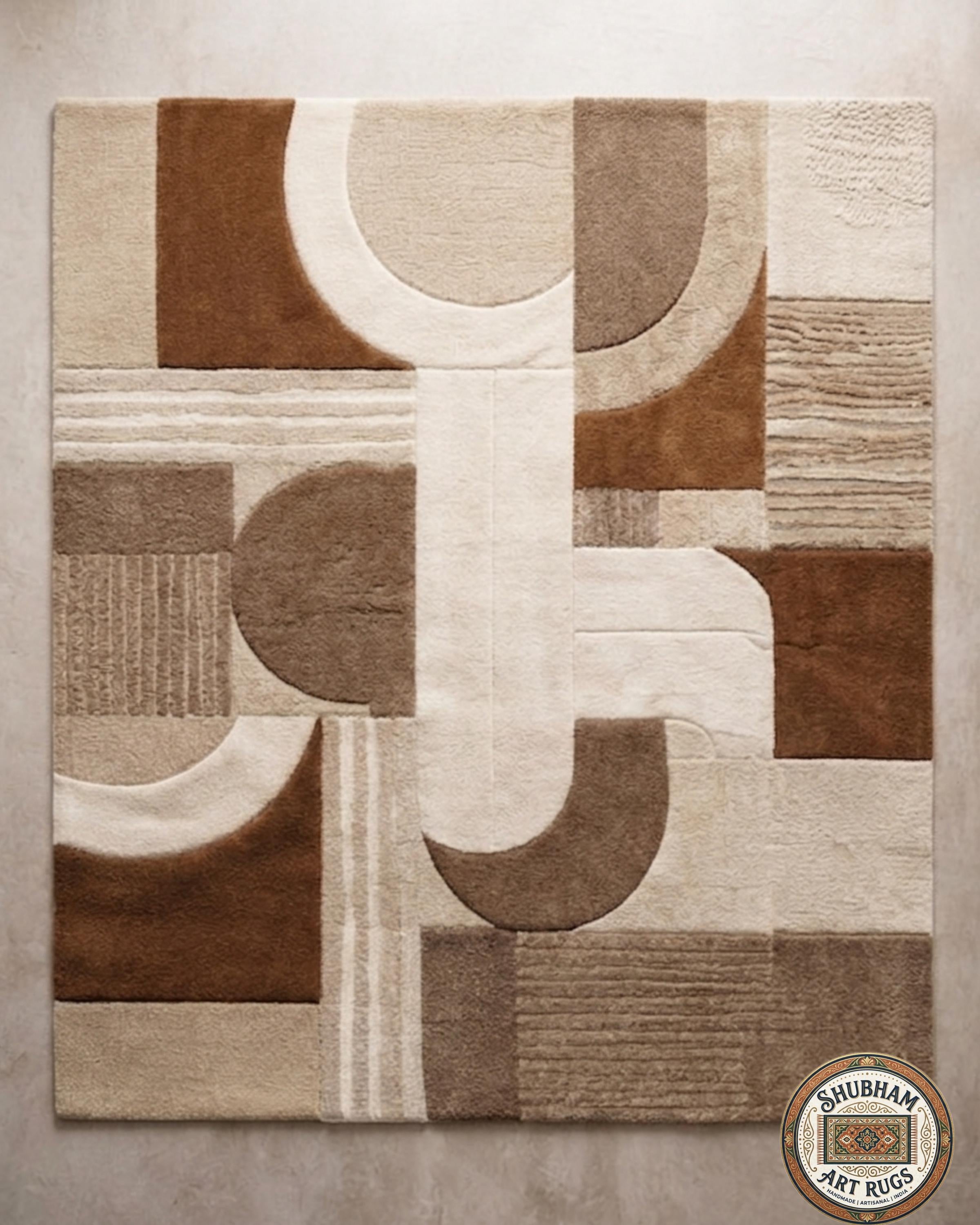 Hand Tufted Wool Rug, Modern Abstract Geometric Carpet, Neutral Beige Living Room Rug