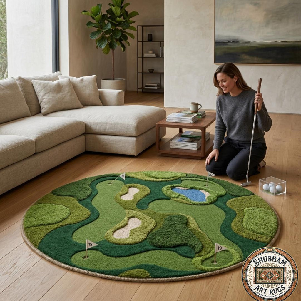 Hand Tufted Wool Golf Course Rug – Mini Golf Abstract Carpet Living Room Decor