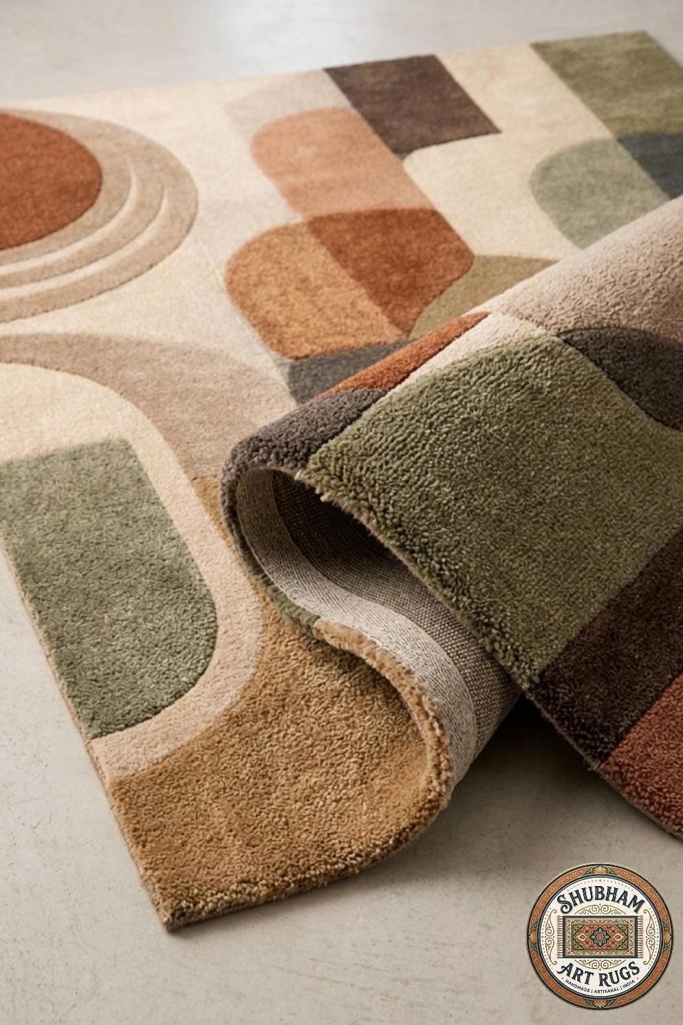 Hand Tufted Wool Rug: Modern Abstract Geometric Mid Century Carpet (Custom Size)