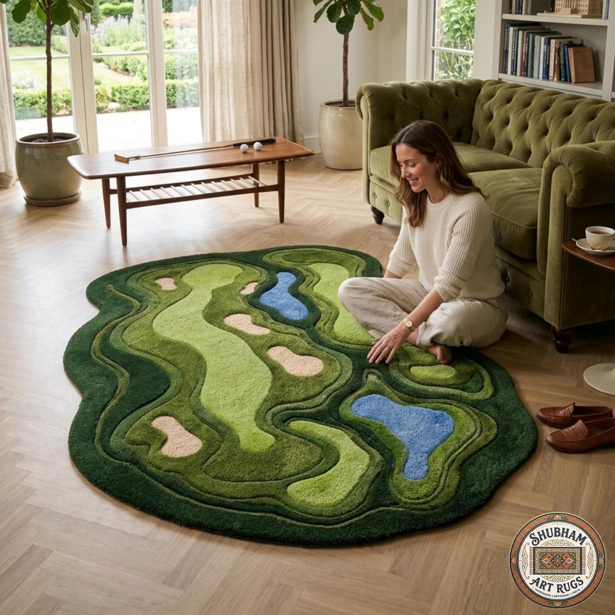 Hand Tufted Wool Golf Course Rug – Green Area Carpet Home Decor