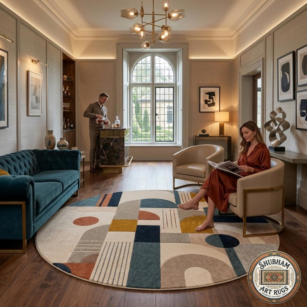 Hand Tufted Wool Rug: Modern Abstract Geometric Carpet for Living Room