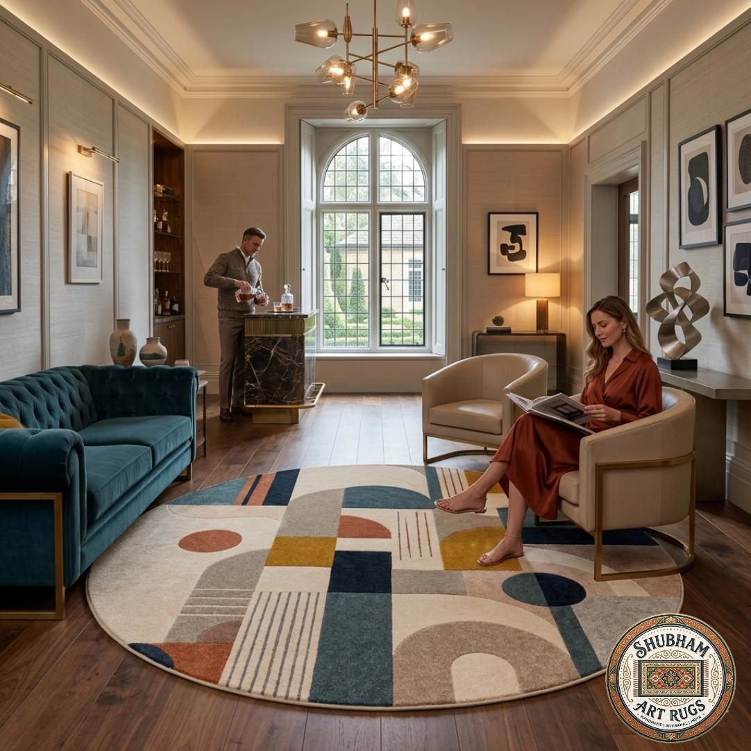 Hand Tufted Wool Rug: Modern Abstract Geometric Carpet for Living Room